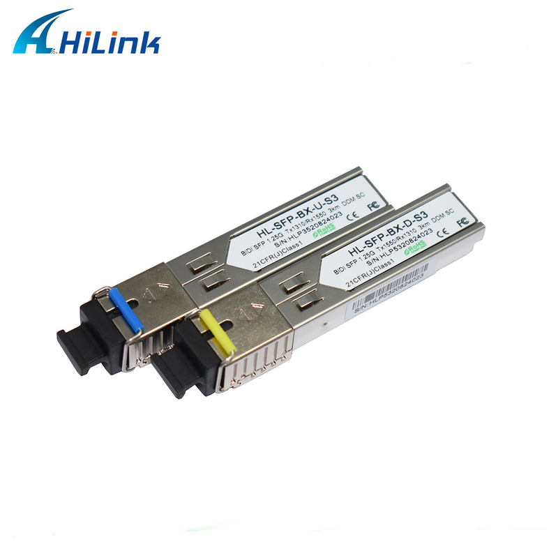 1000BASE 1.25G WDM BIDI SFP + وحدة الإرسال والاستقبال 3KM موصل 1310nm / 1550nm 3KM SM DOM