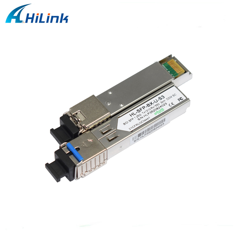 1000BASE 1.25G WDM BIDI SFP + وحدة الإرسال والاستقبال 3KM موصل 1310nm / 1550nm 3KM SM DOM