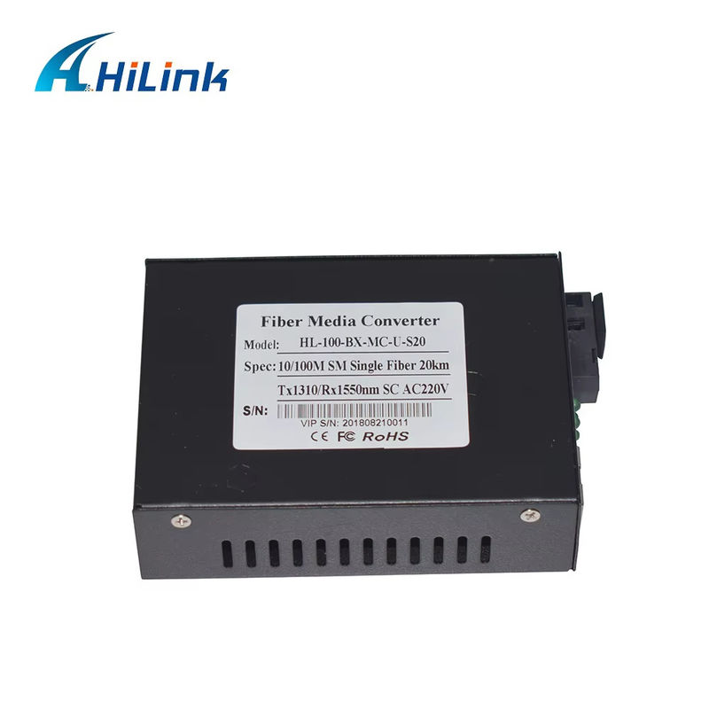 محول الوسائط الألياف البصرية الأحادية BIDI WDM 10/100M 1310/1550nm 20km SFP المعدات البصرية
