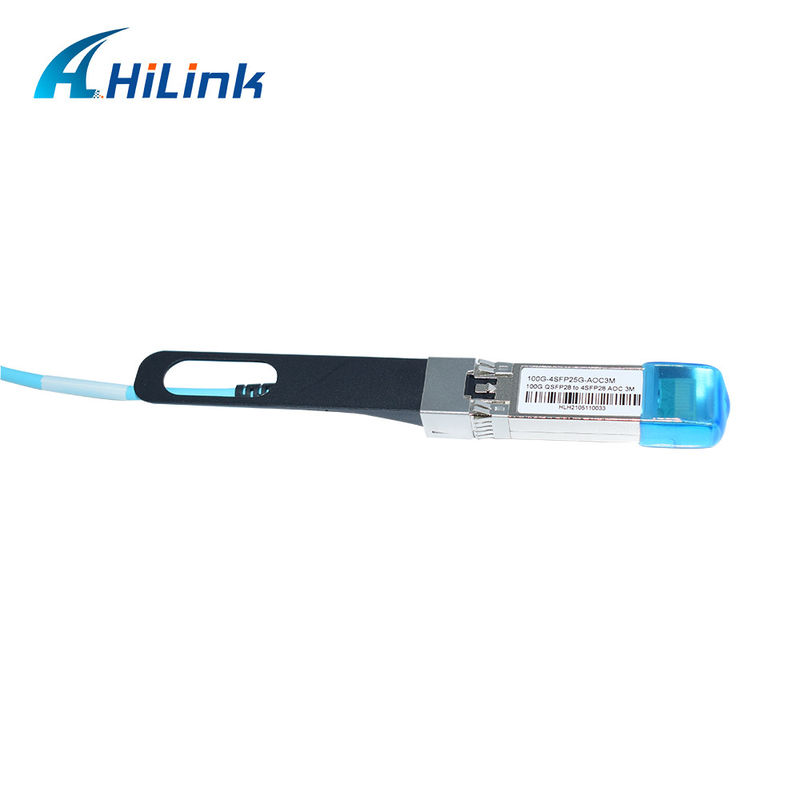 كابل بصري نشط من 100G QSFP28 إلى 4xSFP28 معتمد AOC OM3 مع طول كابل 1-5m وشهادة CE RoHS