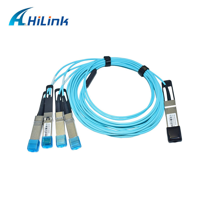 كابل بصري نشط من 100G QSFP28 إلى 4xSFP28 معتمد AOC OM3 مع طول كابل 1-5m وشهادة CE RoHS