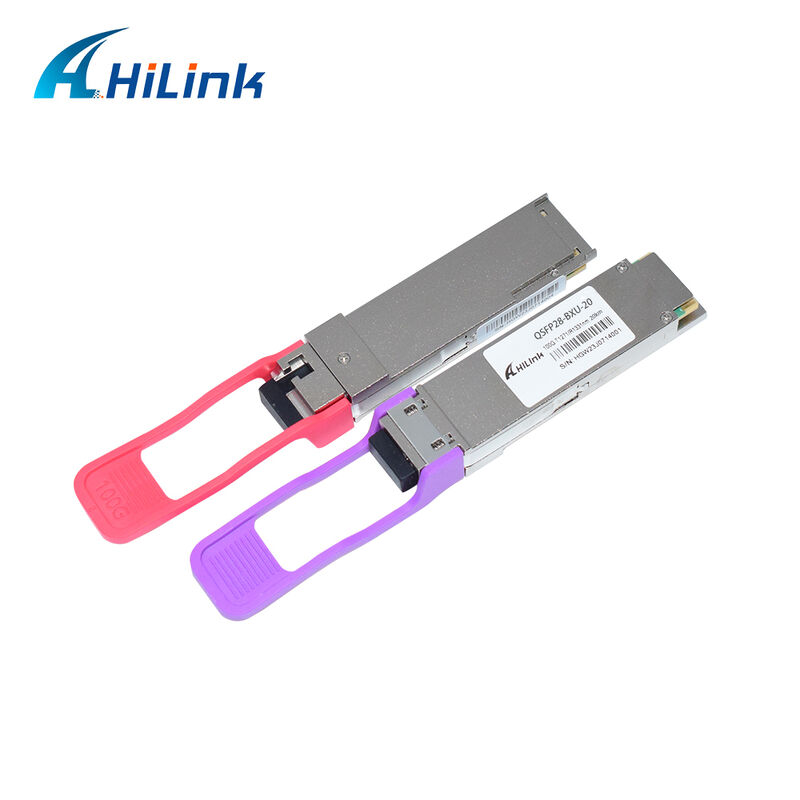 وحدة الإرسال والاستقبال الضوئية Hilink HL-QSFP28-100G-UD-20 بسرعة 100 جيجابت/ثانية لمسافة 20 كم QSFP28 BIDI LR1 مع موصل LC قابل للتبديل السريع