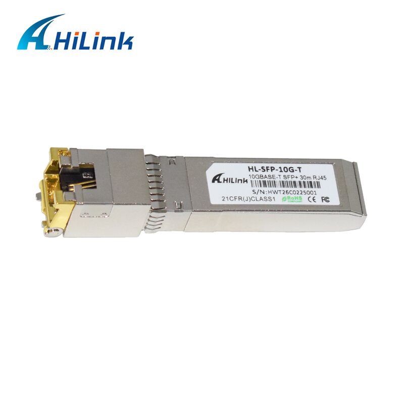 جهاز إرسال واستقبال Hilink 10G بمعدل بيانات SFP+ مع مسافة 30M/80M ووحدة نحاسية 10GBASE-T متوافقة مع RoHS
