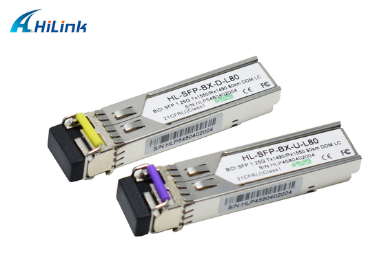 1000BASE 1.25G إيثرنت جيجابت BIDI SFP + وحدة الإرسال والاستقبال TX1490 / RX1550nm 80KM